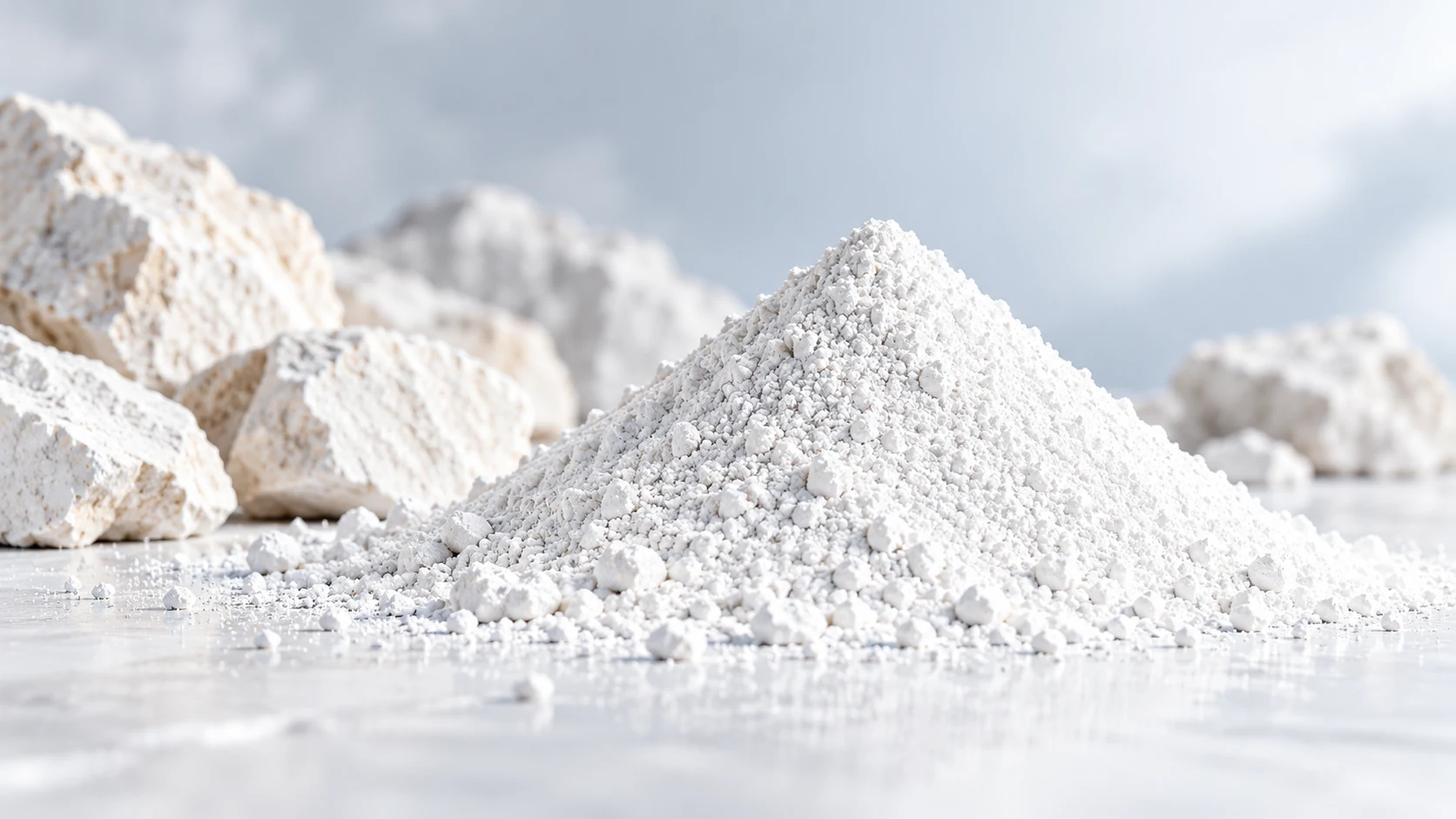 Calcium carbonate powder with limestone in an illustrative setting